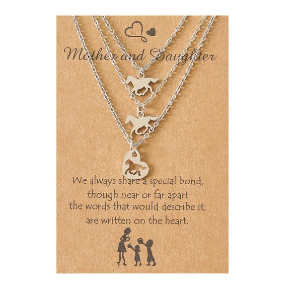 3 PC Horse Silver Necklace Set Mother Daughter - Picture 1 of 6